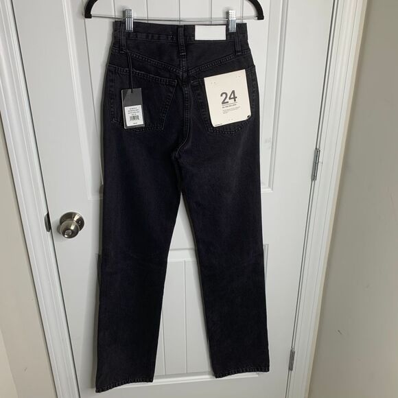 Re Done 90s straight high rise loose‎ long black ripped distressed jeans size 24 - Picture 6 of 11
